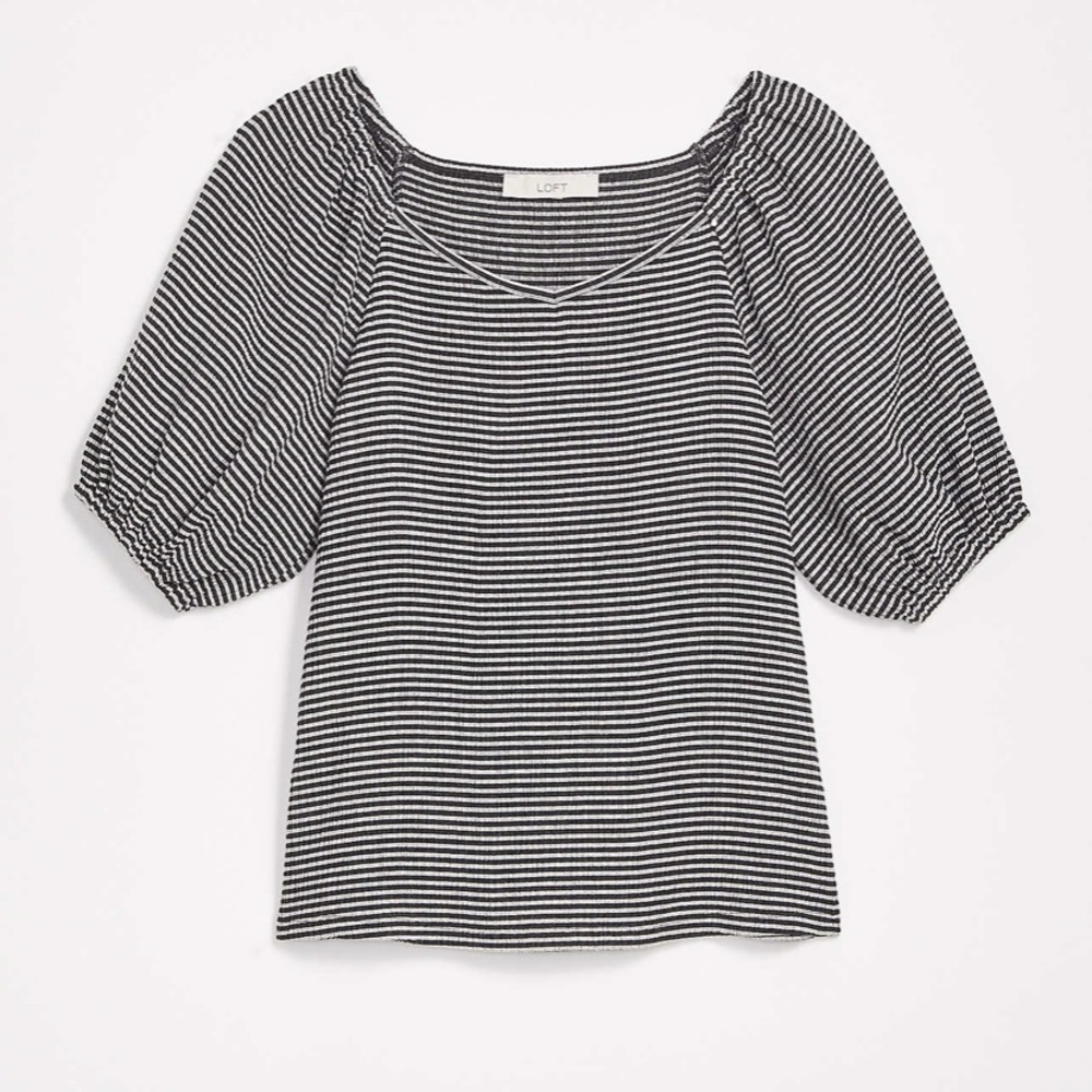 NWT LOFT Striped Puff Sleeve Shirt